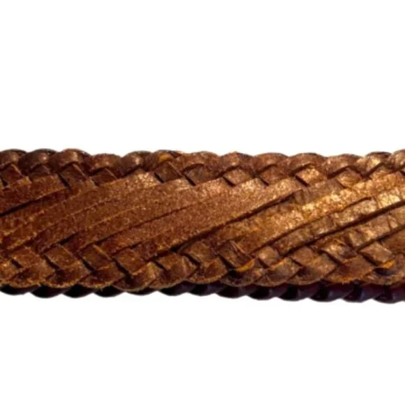 LINEA PELLE Wide Braided Woven Leather Belt Womens S Brass D  display picture 2